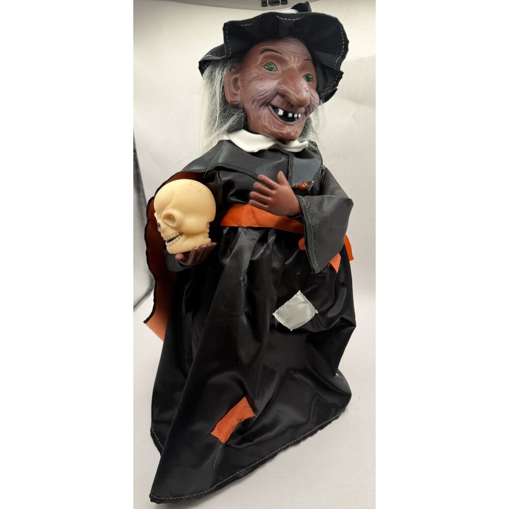 Pumpkin Time Halloween Animated Witch Figure Glowing Light Moving Arms Vintage